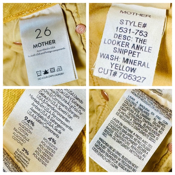 EUC MOTHER Mineral Yellow Wash Denim The Looker Ankle Snippet Jeans - Picture 17 of 17